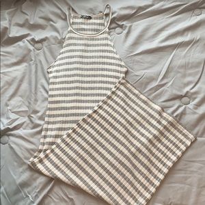 Ribbed Stripped Body Con High Neck Tank Dress